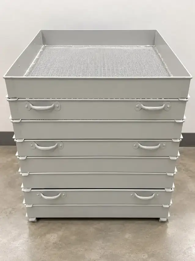 Rectangular coarse aggregate test sieve stack for ballast testing